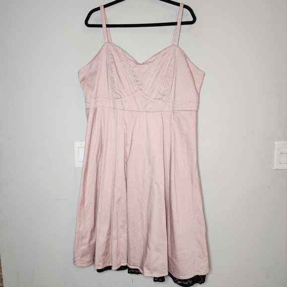 Torrid Pink Black Polka Dot lace trim sleeveless fit and flare dress size 20 - Picture 13 of 14